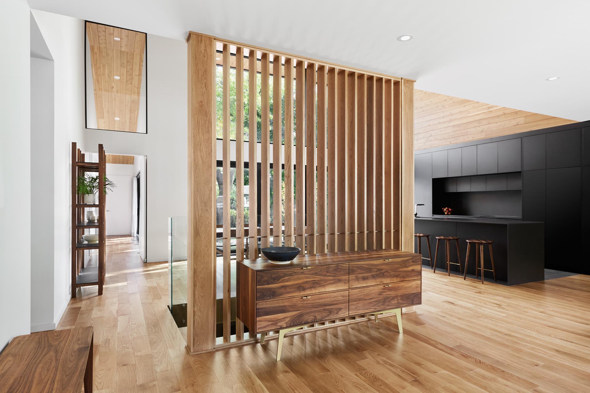 A modern wood partition screen.