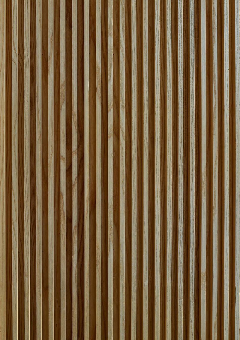 A closeup look at a wood slat wall.