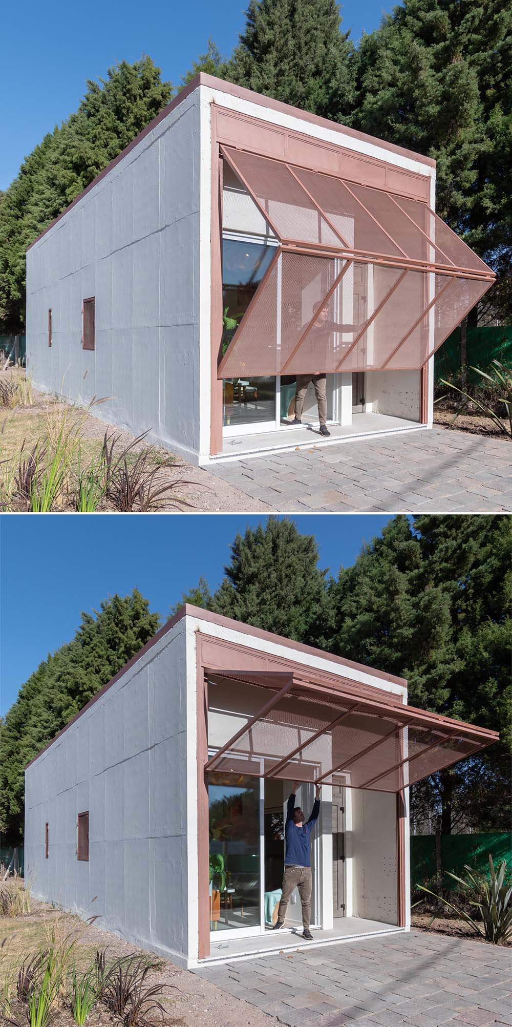 A modern precast concrete relocatable tiny home.