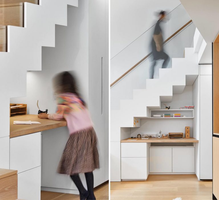 A Desk Was Built Under The Stairs As Part Of The Remodel Of This Loft Apartment