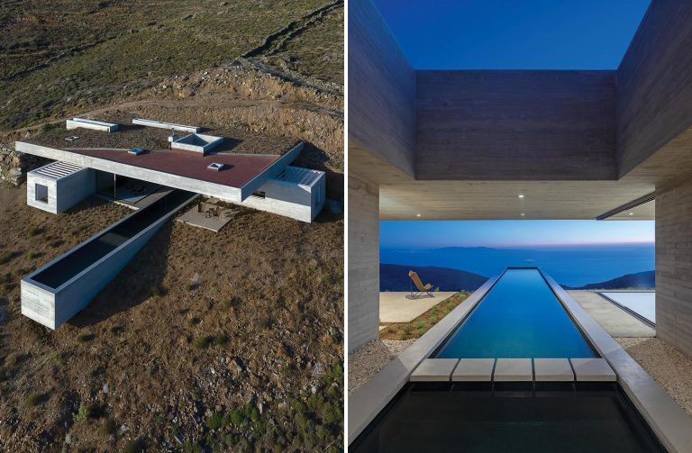 A Long Thin Swimming Pool Extends Out From This Hillside Home