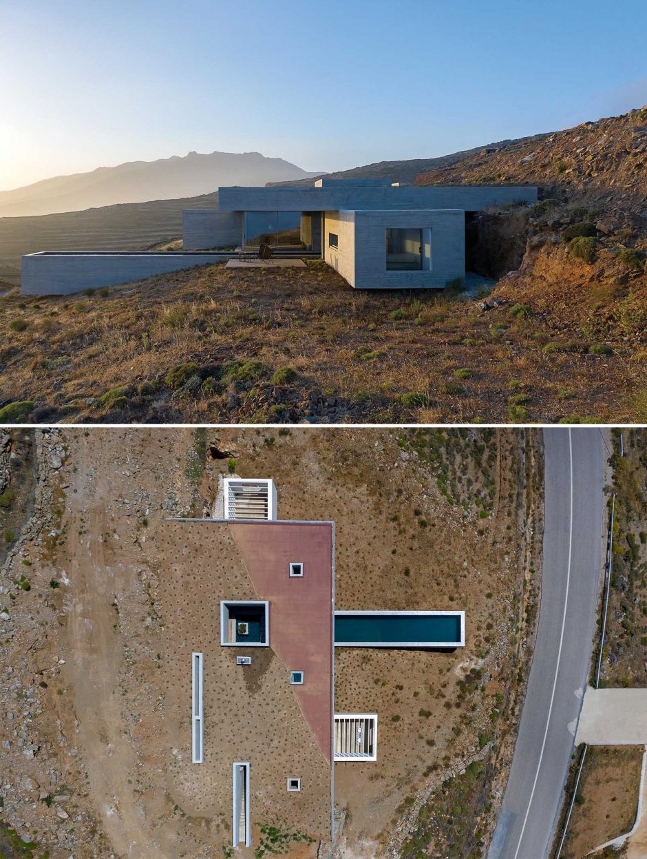 A Long Thin Swimming Pool Extends Out From This Hillside Home