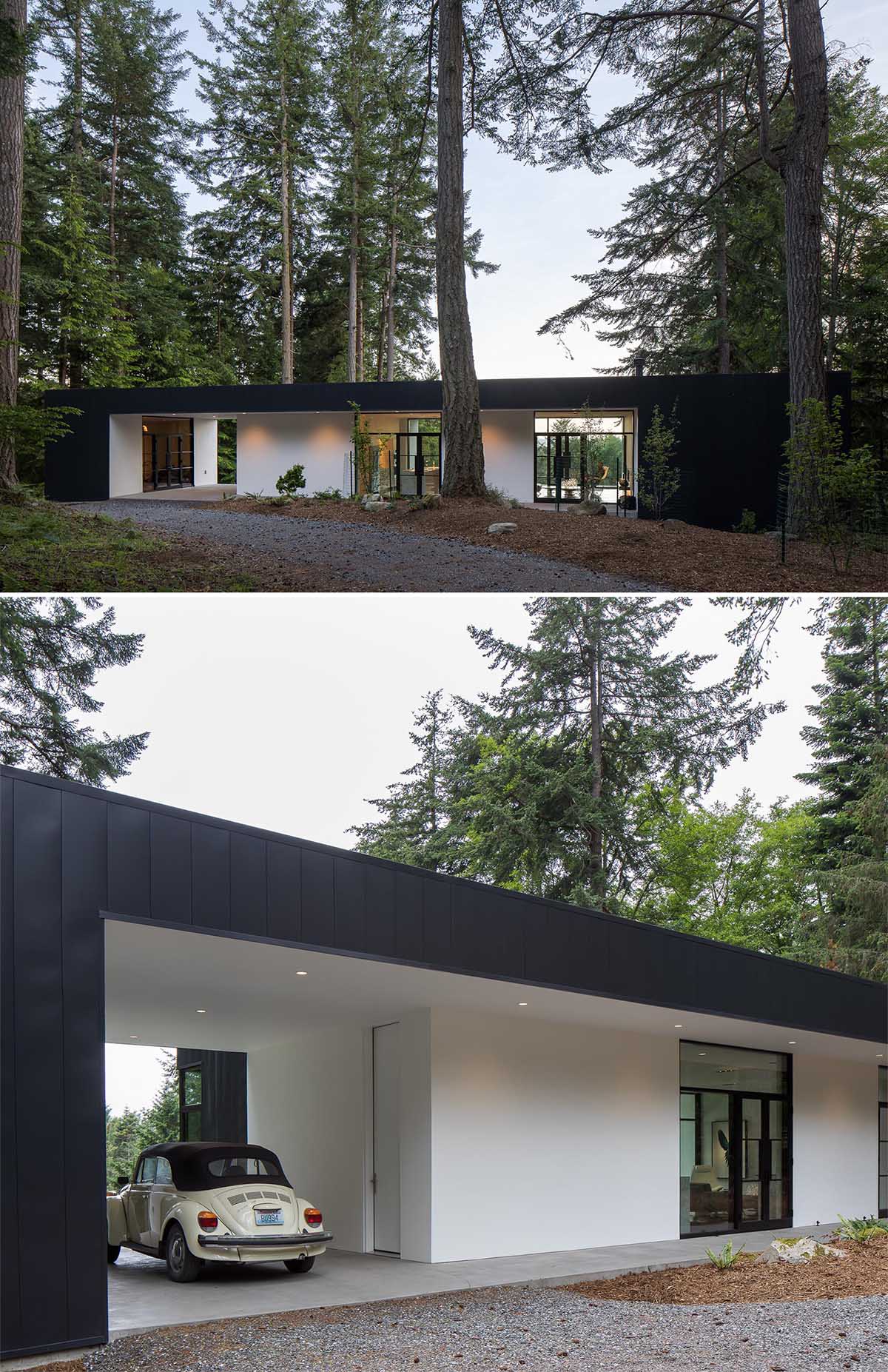 A concrete walkway leads from the carport to the entryway of the home. The carport can also double as covered outdoor entertaining space when needed.