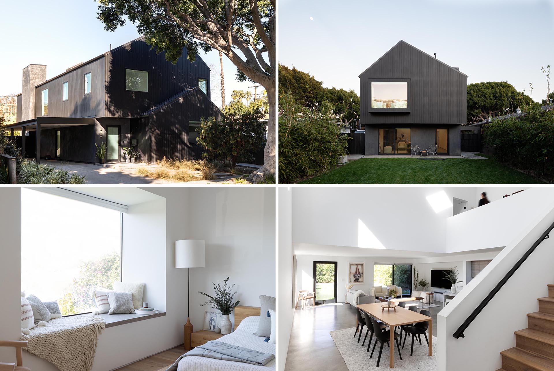 The dark and moody black exterior of the home was inspired by Japanese traditions like Shou Sugi Ban, while the interior is bright, white, and open.