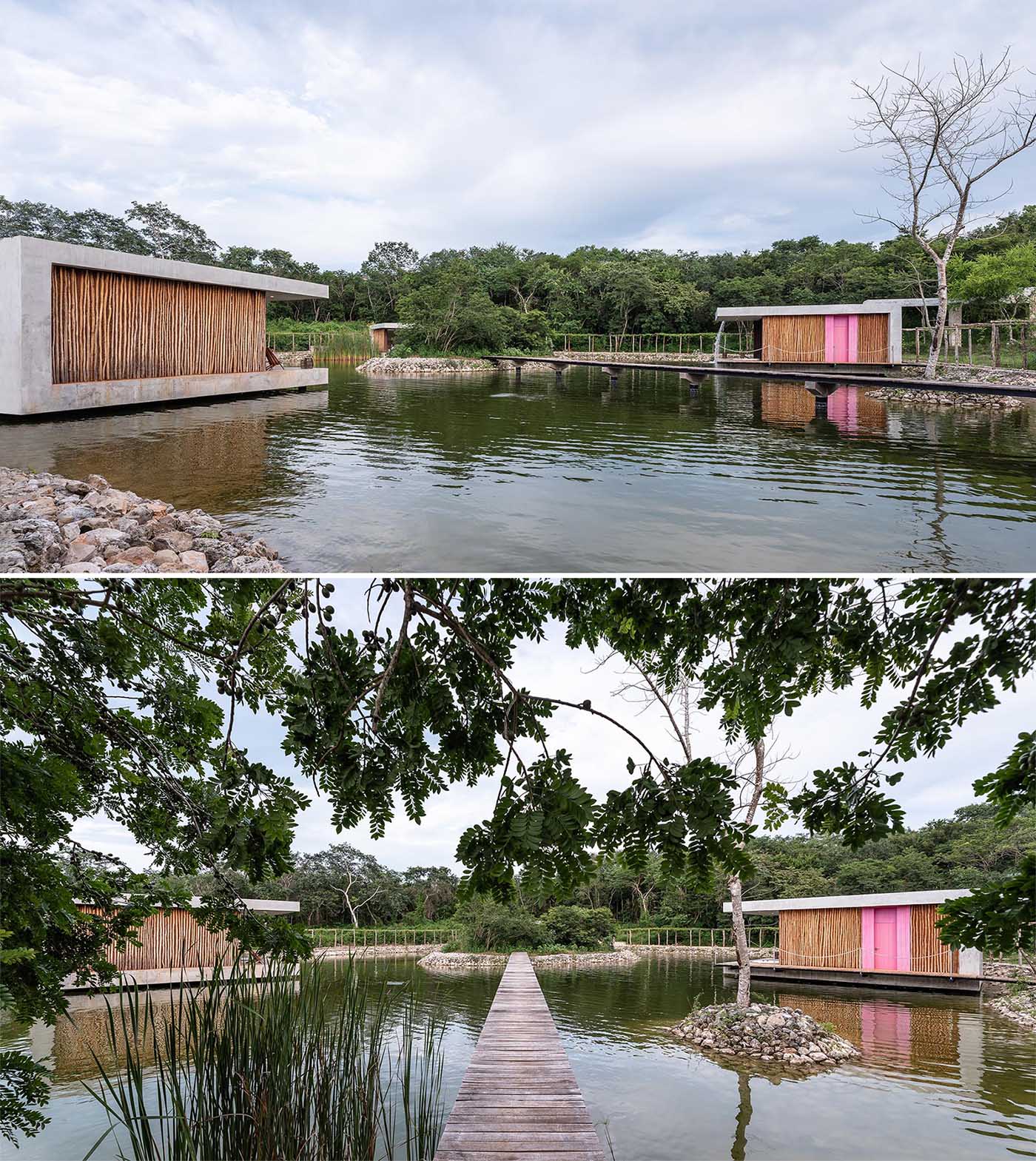 These unique hotel rooms (or cabins) have side walls of Bajareque wood that's been finished with a mixture of kancab (red earth) and grass, much like a typical finish of a Mayan home.