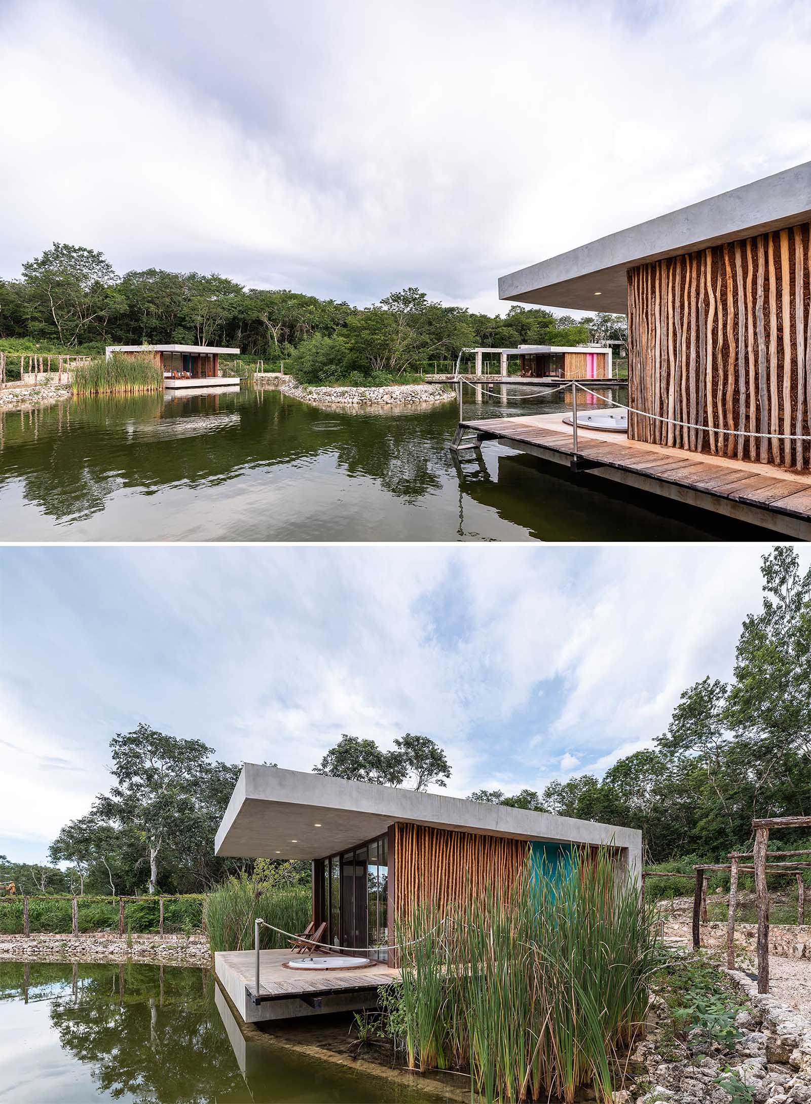 These unique hotel rooms (or cabins) have side walls of Bajareque wood that's been finished with a mixture of kancab (red earth) and grass, much like a typical finish of a Mayan home.