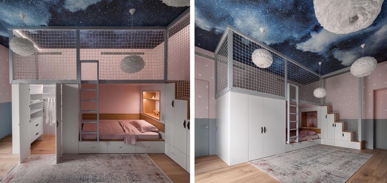 Stairs Lead To A Lofted Play Space Above A Bed And Closet In This Kids Bedroom Design