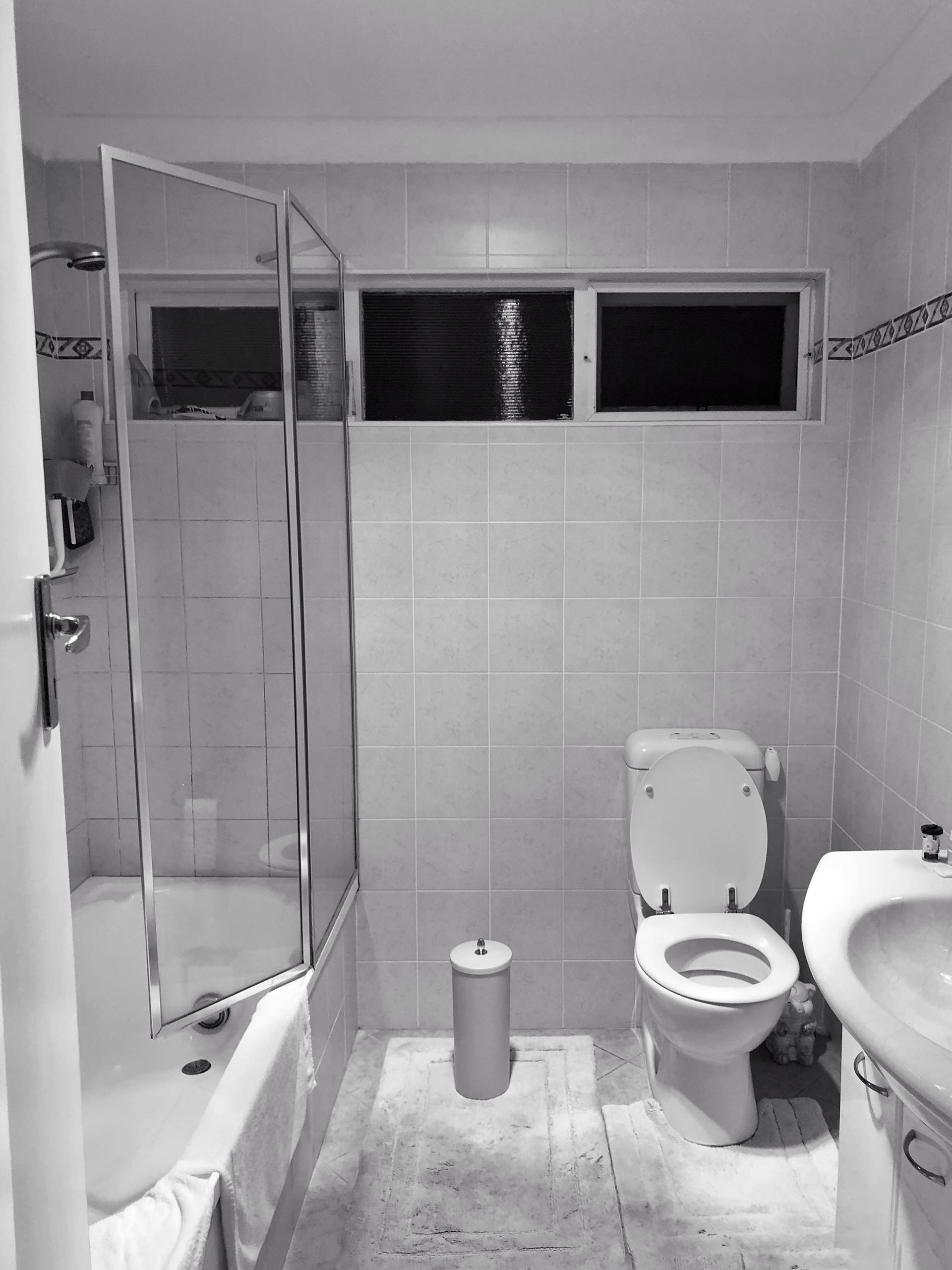 BEFORE remodel photo of a bathroom.