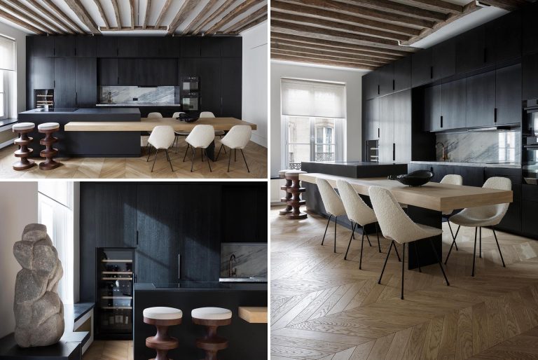 A Matte Black Kitchen Contrasts The Lighter Interior Furnishings Inside This Apartment