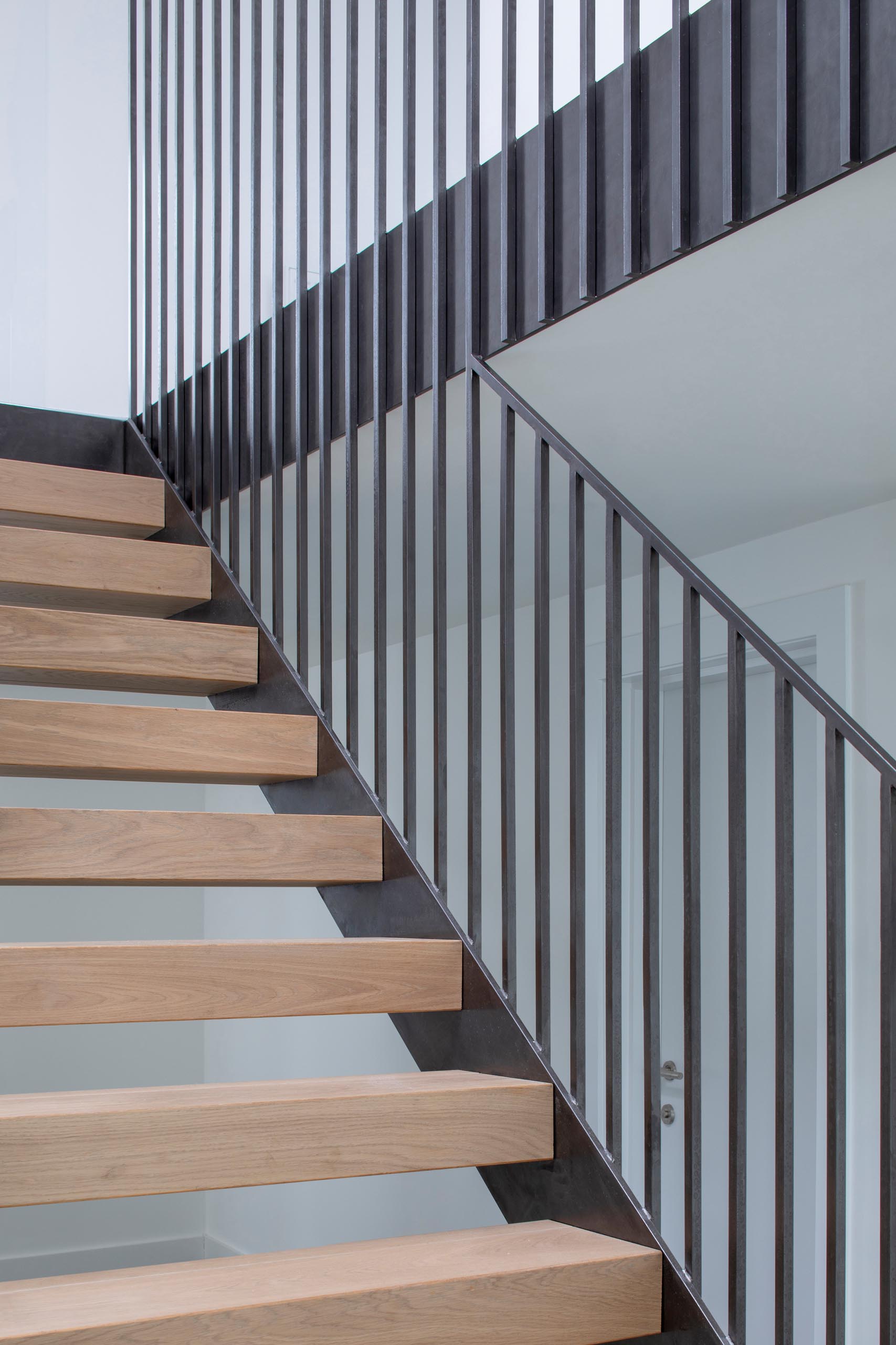 Modern steel and wood stairs.