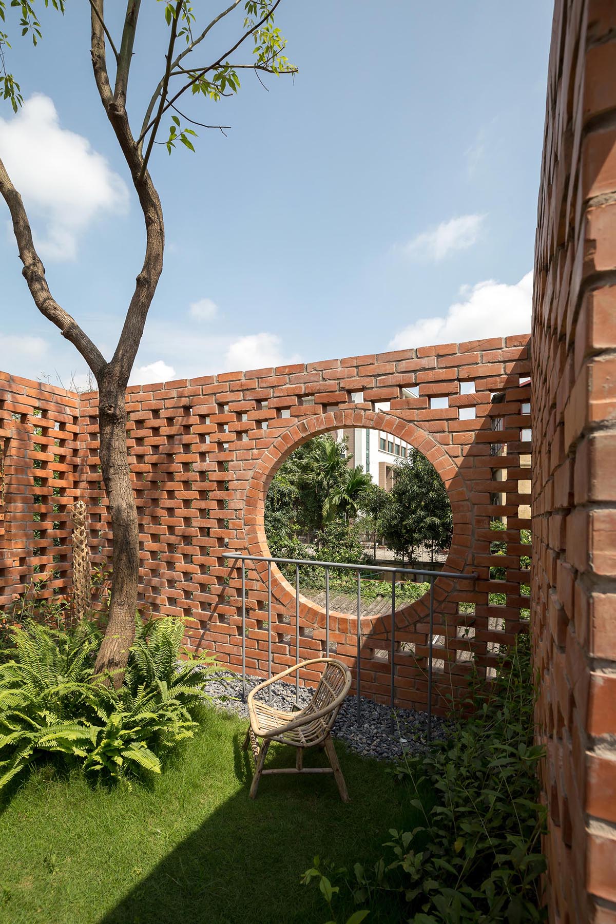 A rooftop terrace surrounded by brick.