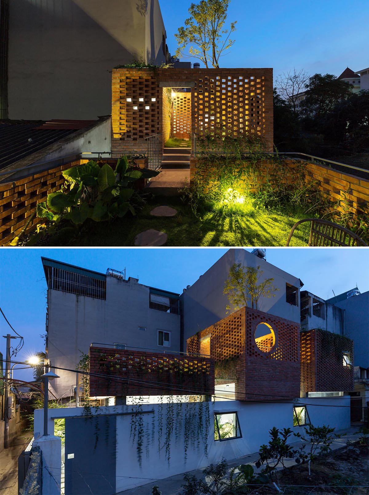 Outdoor lighting makes this rooftop terrace light up like a lantern.