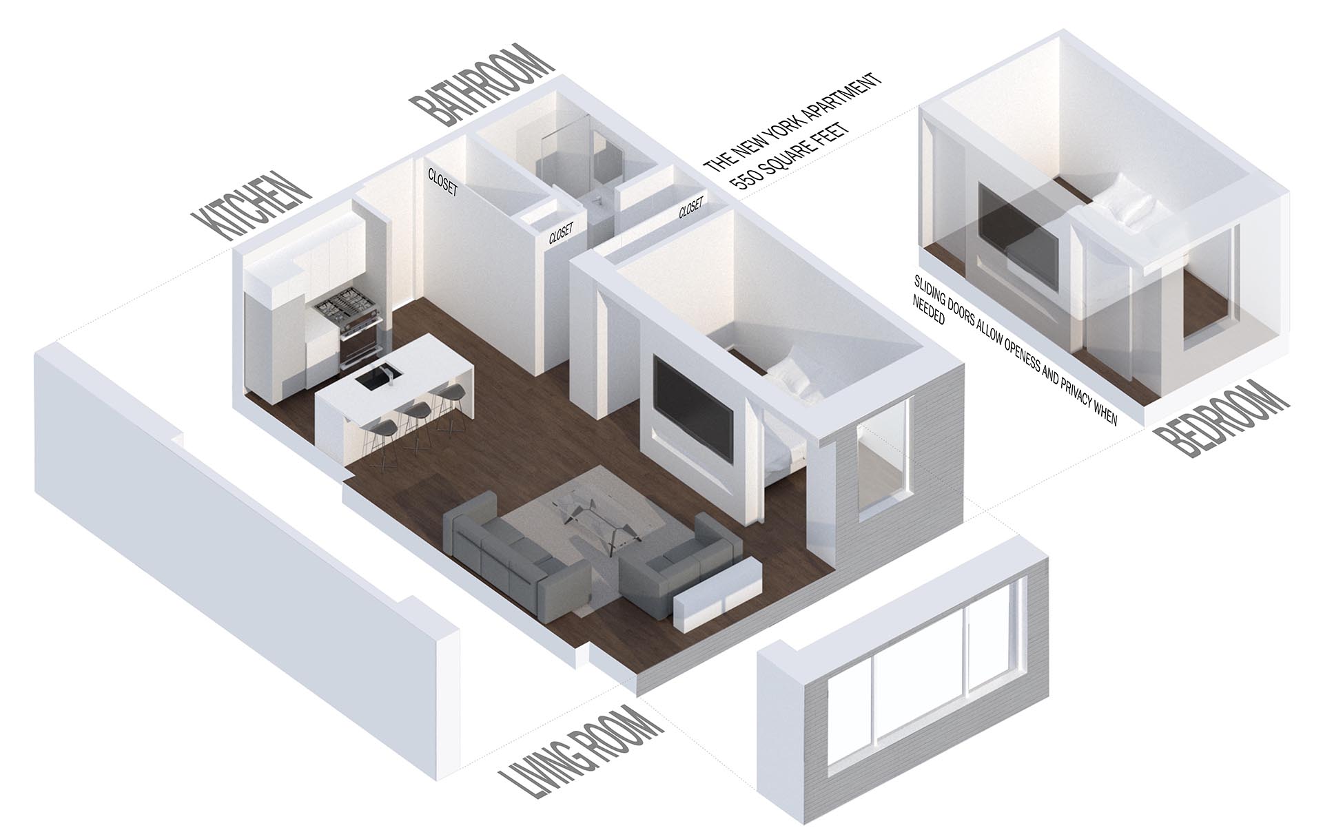 A small apartment with a single bedroom.