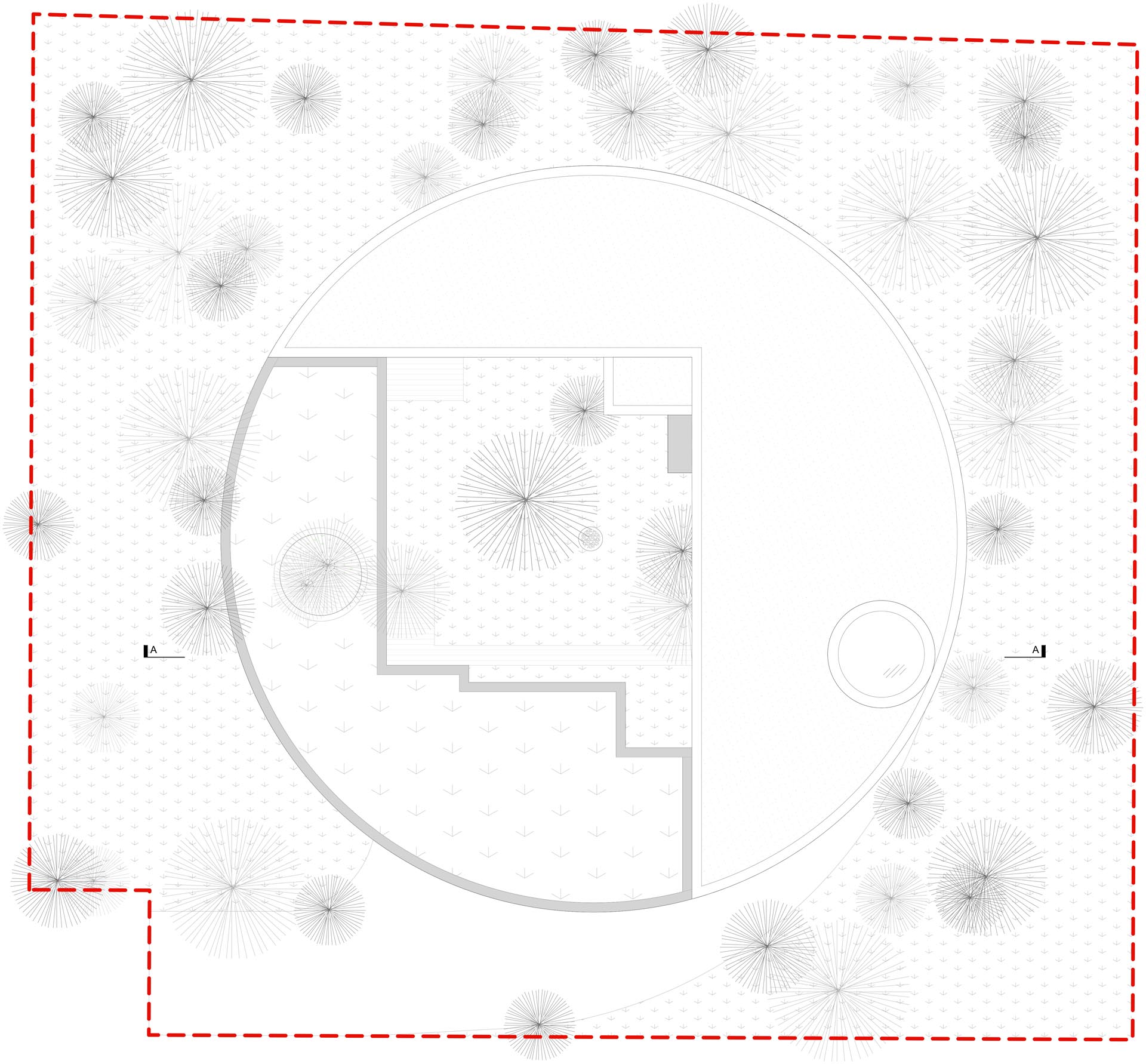 The floor plan of a circular home.