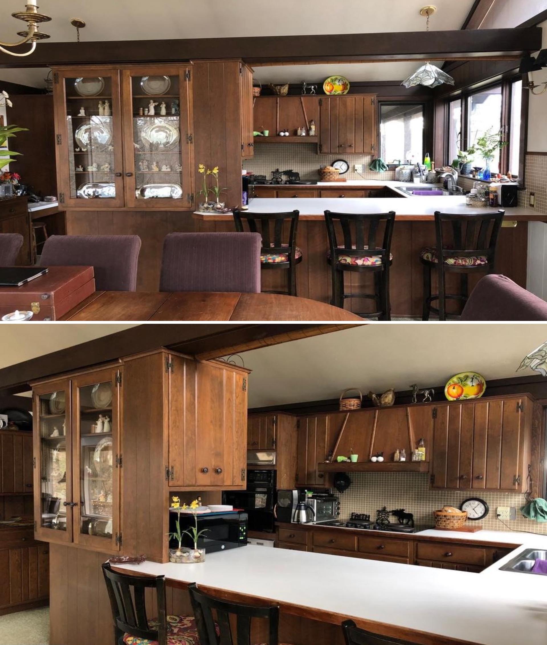 A wood kitchen before a complete renovation.