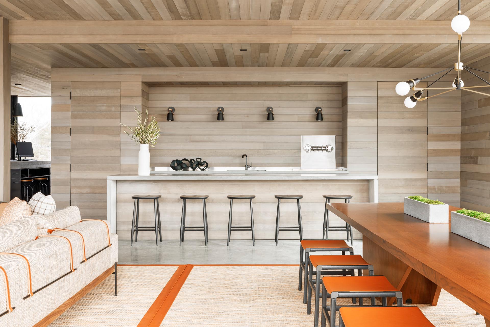 The kitchen and bar area of a clubhouse.