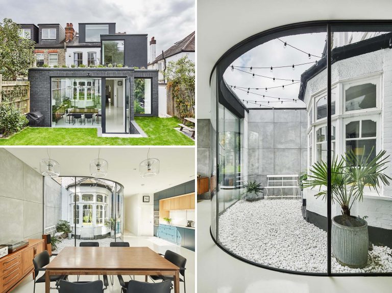 This Home Extension Wraps Around A Bay Window Creating A Small Courtyard