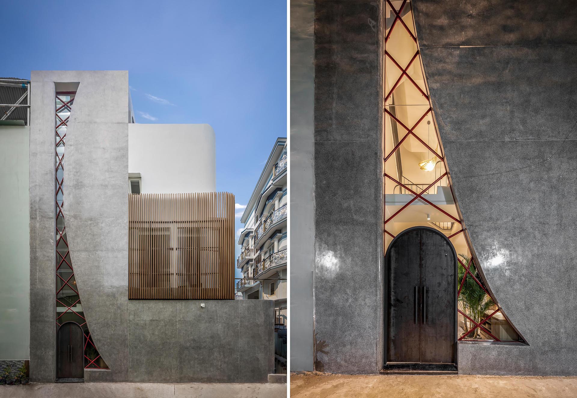 Story Architecture has designed a modern house in Ho Chi Minh City, Vietnam, that includes large window with an irregular shape.