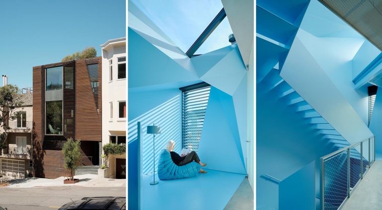 The Wood Exterior Of This Home Hides A Remarkable Blue Staircase Inside