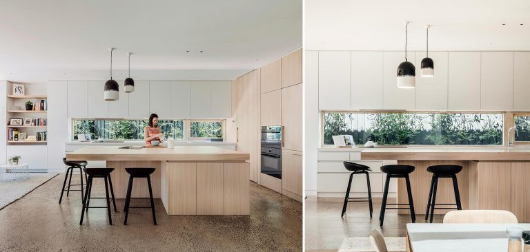 A Long Horizontal Window Acts As The Backsplash Inside This Kitchen