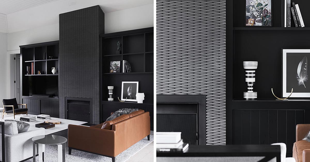 The Tiles On This Fireplace Surround Give It The Appearance Of A Woven Pattern