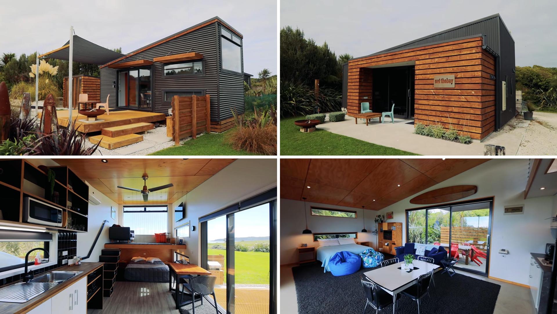 A pair of modern tiny homes that are rented out as holiday rentals.