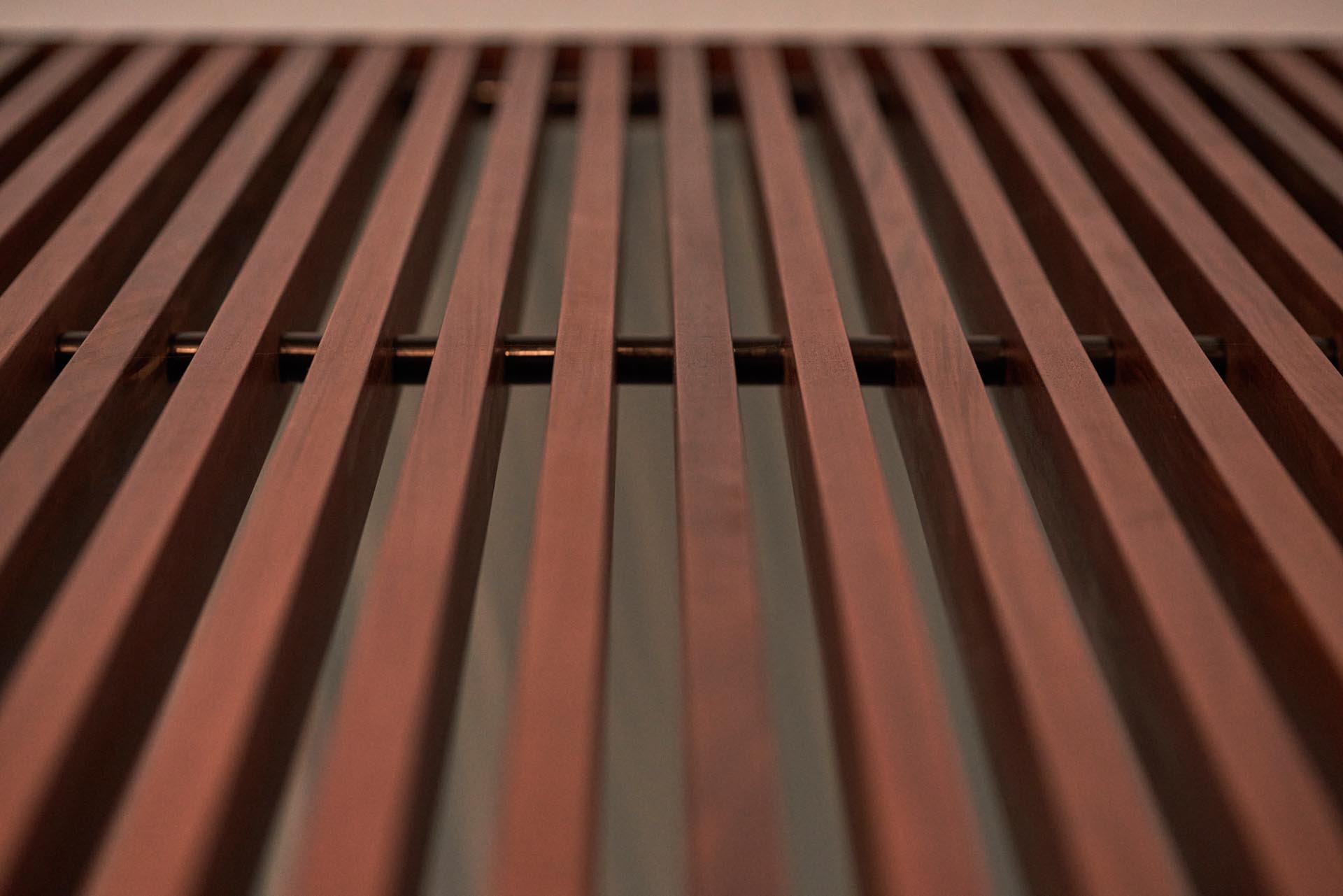 A closeup look at a wood slat wall.