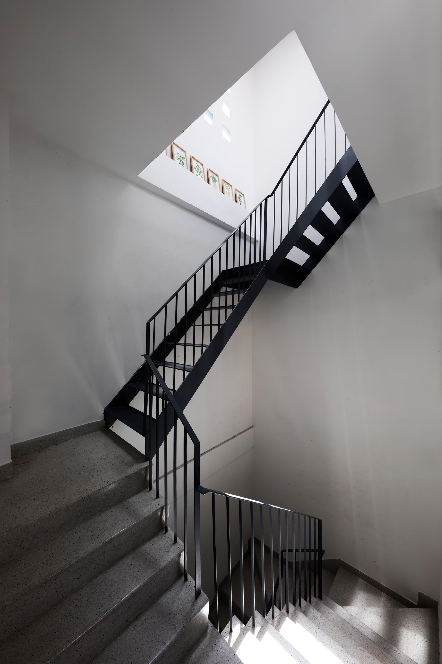 Modern black steel stairs.