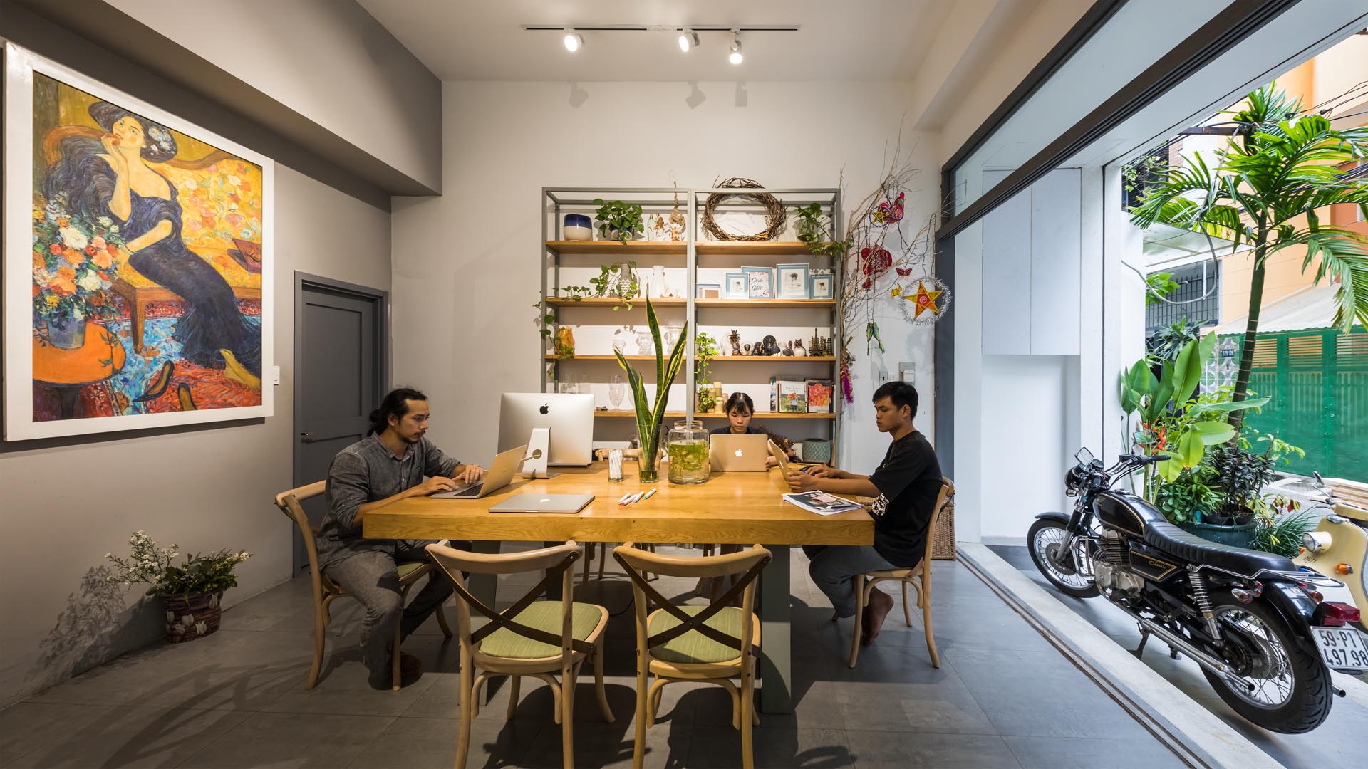 A co-working space on the ground floor of a home.