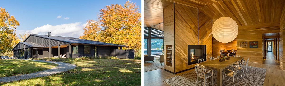 The Black Exterior Of This Home Leads To A Warm Wood Lined Interior