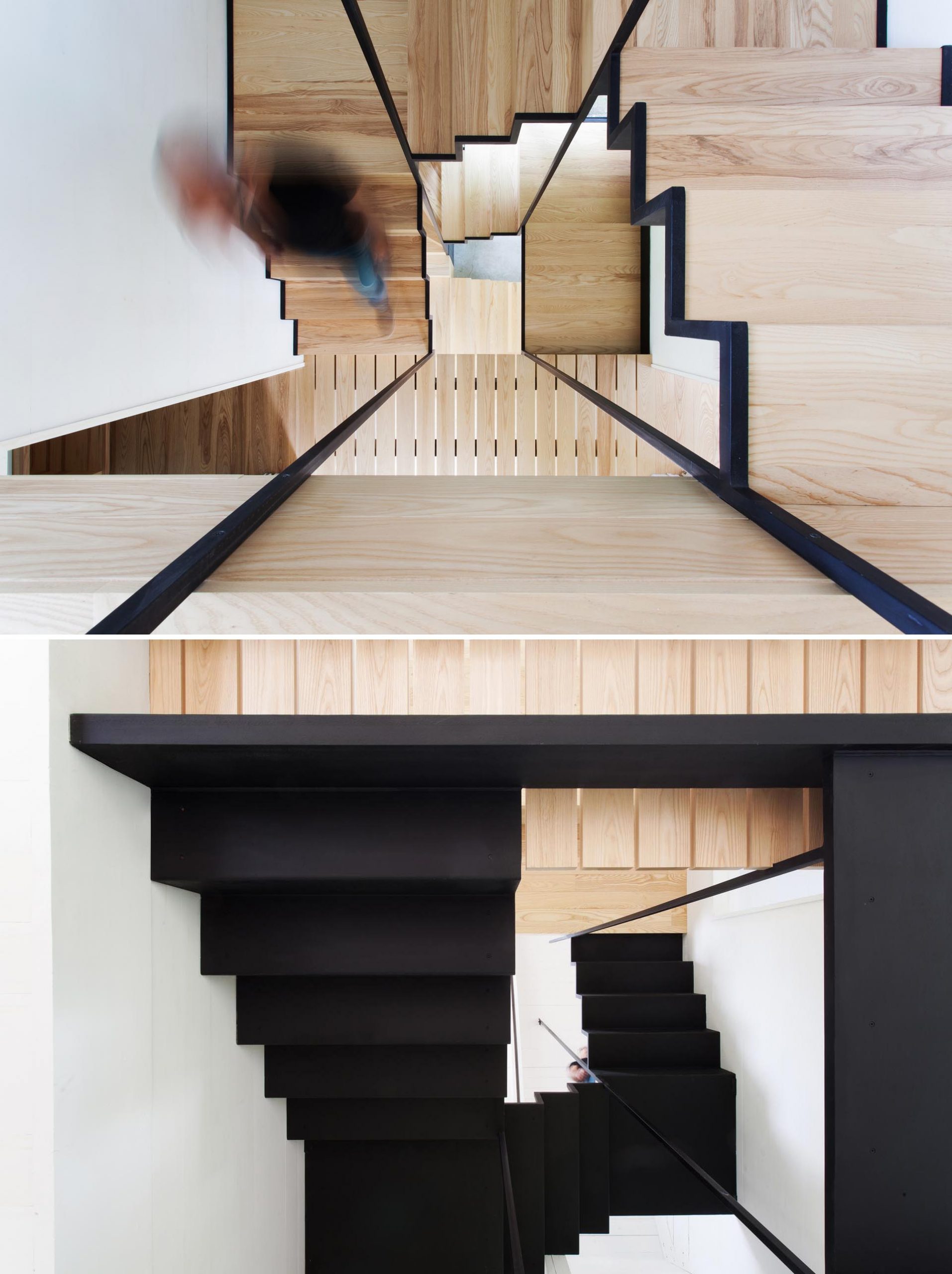 Modern black and wood stairs.