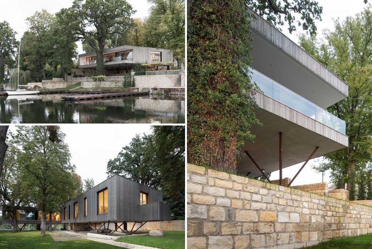 This Waterfront House Was Built On 40 Steel Posts To Respect The River And Surrounding Trees