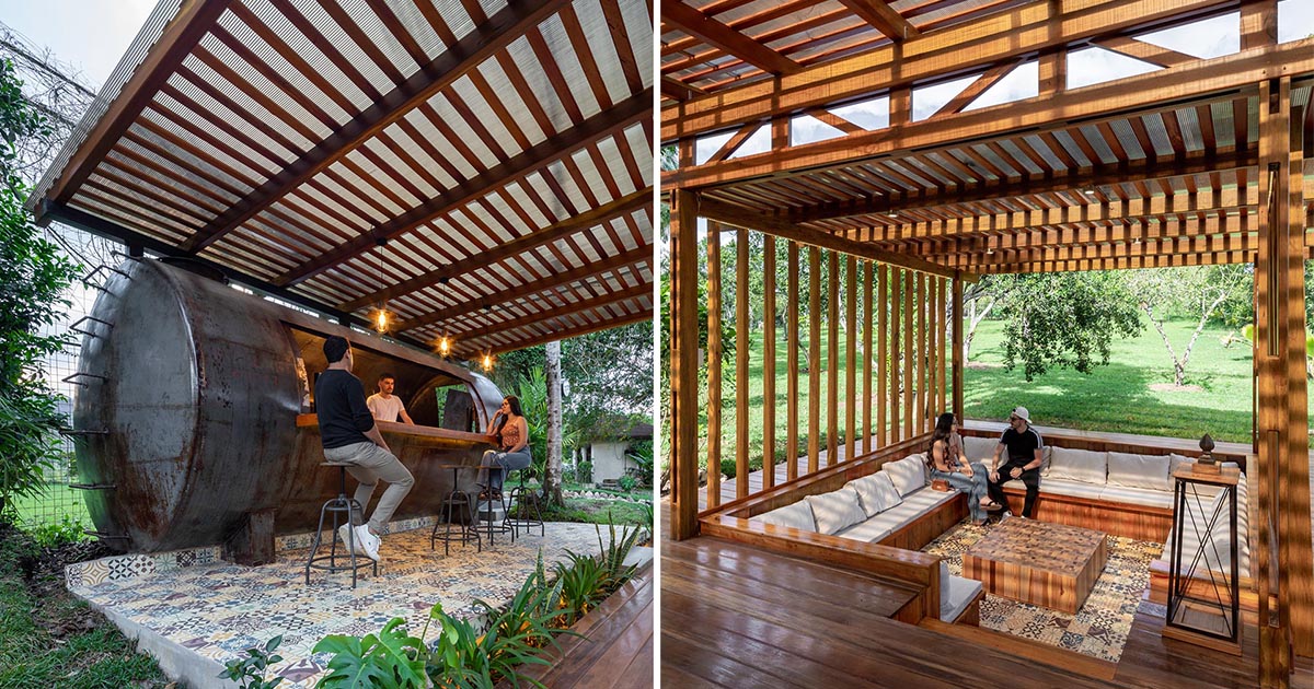 A Conversation Pit And A Bar Made From An Old Reservoir Tank Make This A Fun Outdoor Entertaining Space