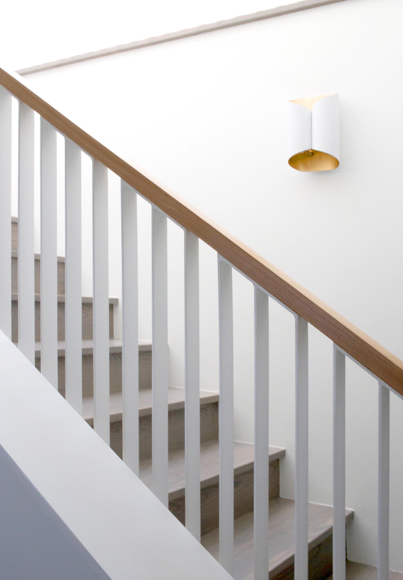 Contemporary wood stairs.