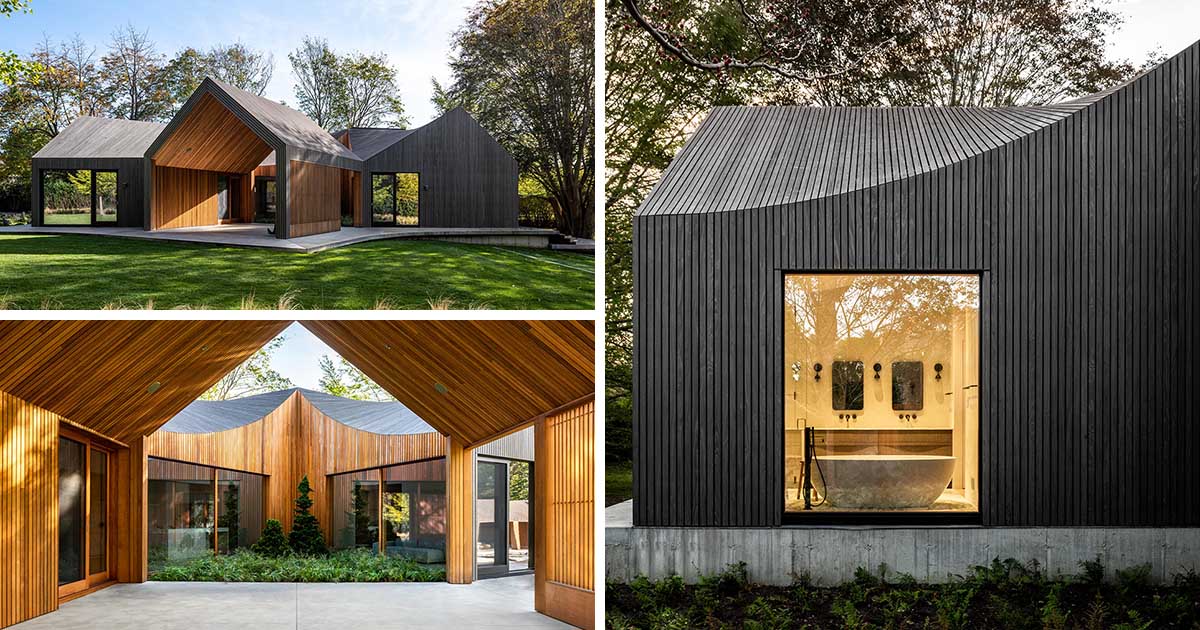 Deep Gray Slatted Accoya Wood Siding Covers The Exterior Of This Modern House