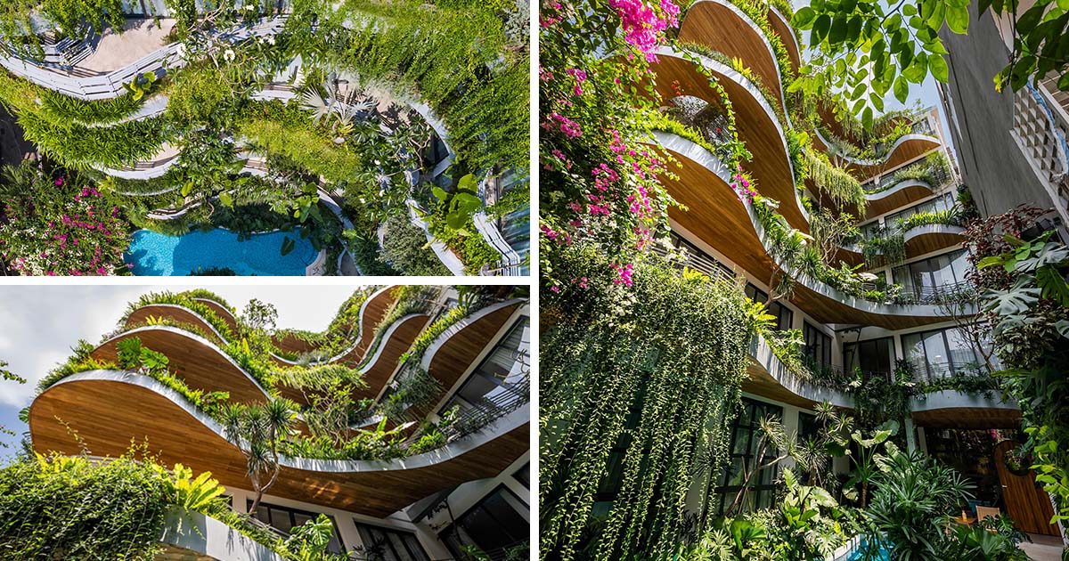 Wavy Balconies With Overhanging Plants Are A Design Feature On This Apartment Building