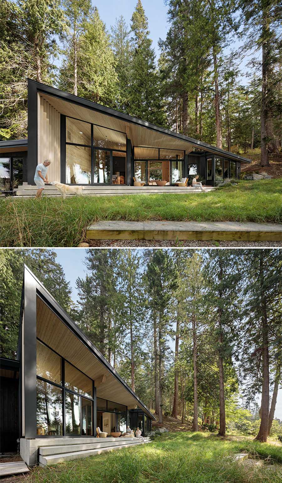 This modern cabin is clad with second-growth managed forestry cedar inside and out.
