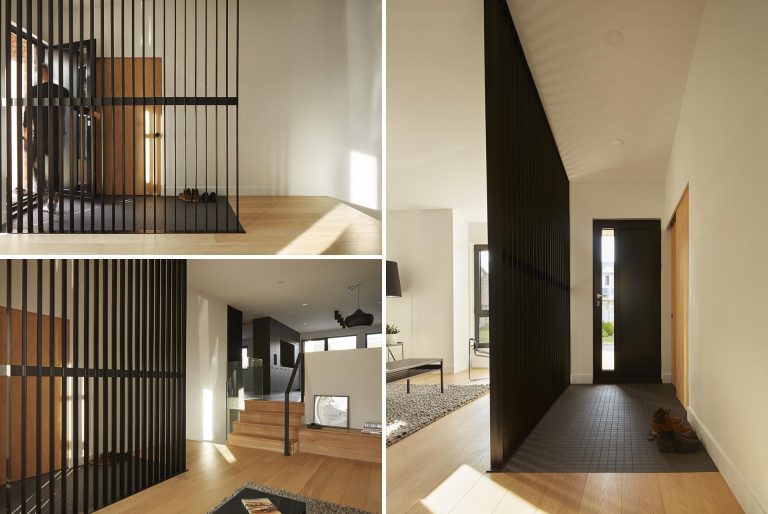 A Black Partition Helps Create A Designated Entryway For This House Remodel