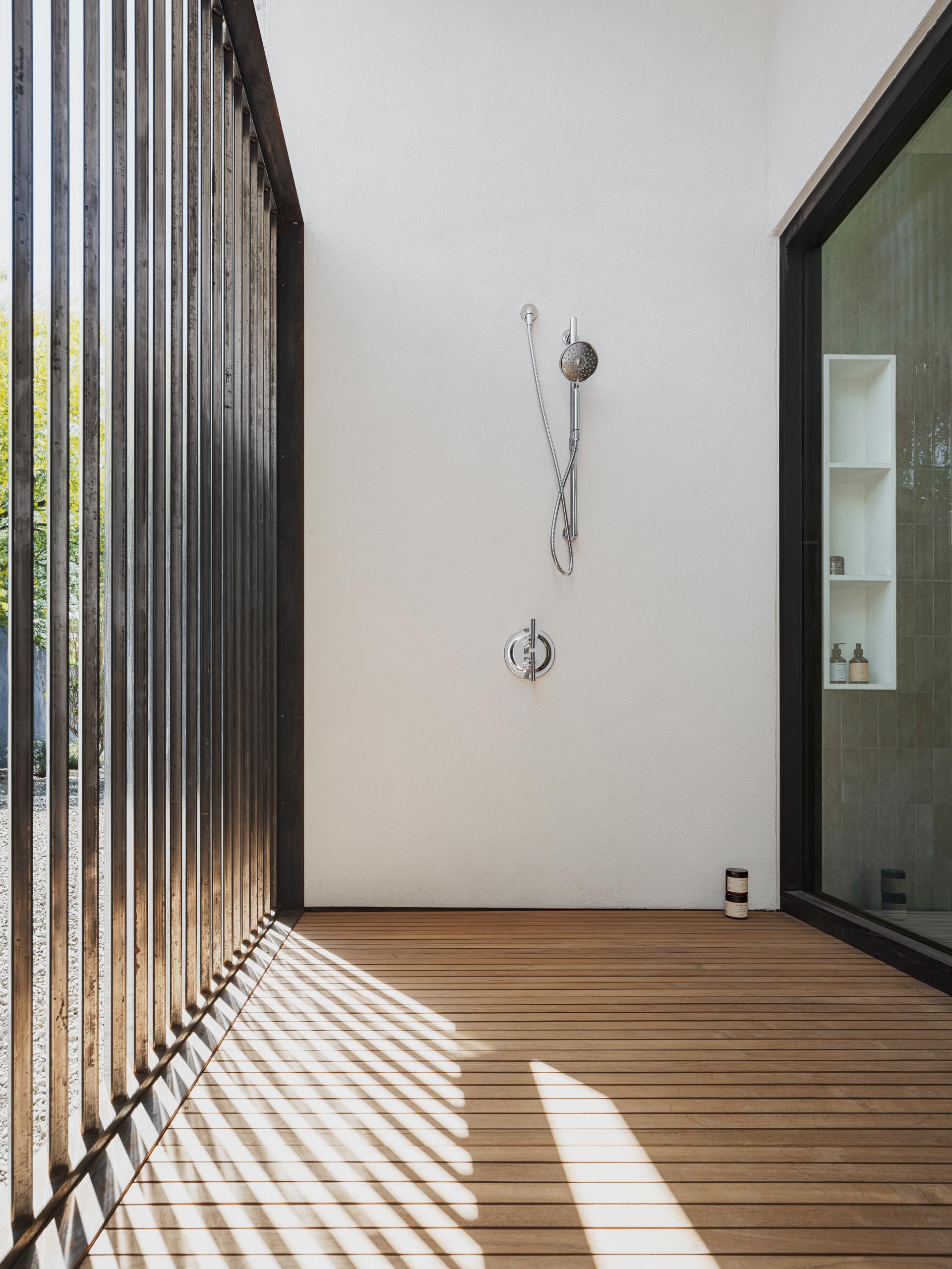 A modern outdoor shower.