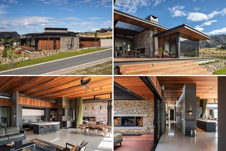 The Combination Of Stone And Wood Gives This Home A Rustic Modern Look