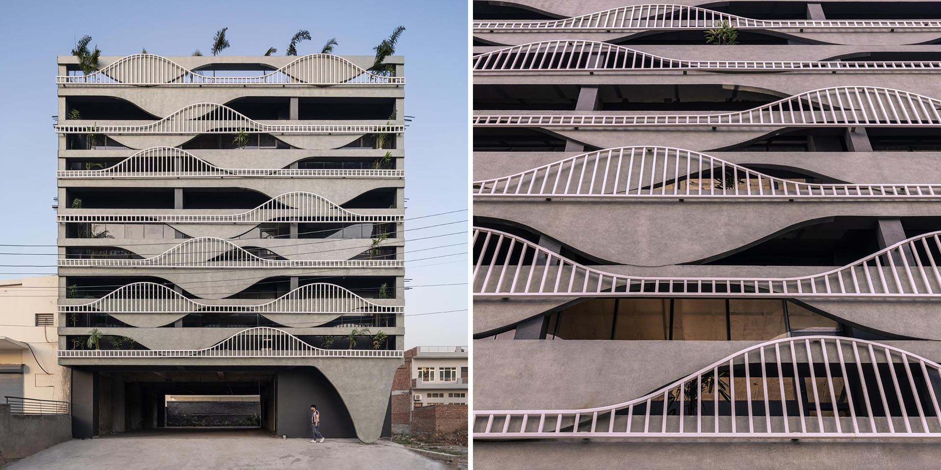 A unique building facade that's designed to look like melting concrete.