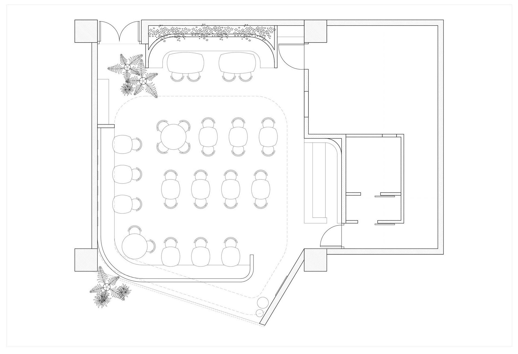 The layout of a modern cafe.