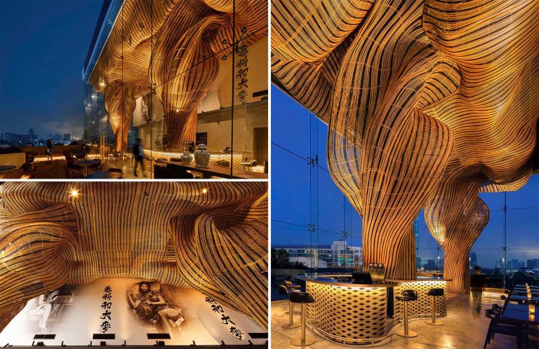 Sculptural Forms Made From Rattan Create A Dramatic Eye-Catching Feature For This Restaurant