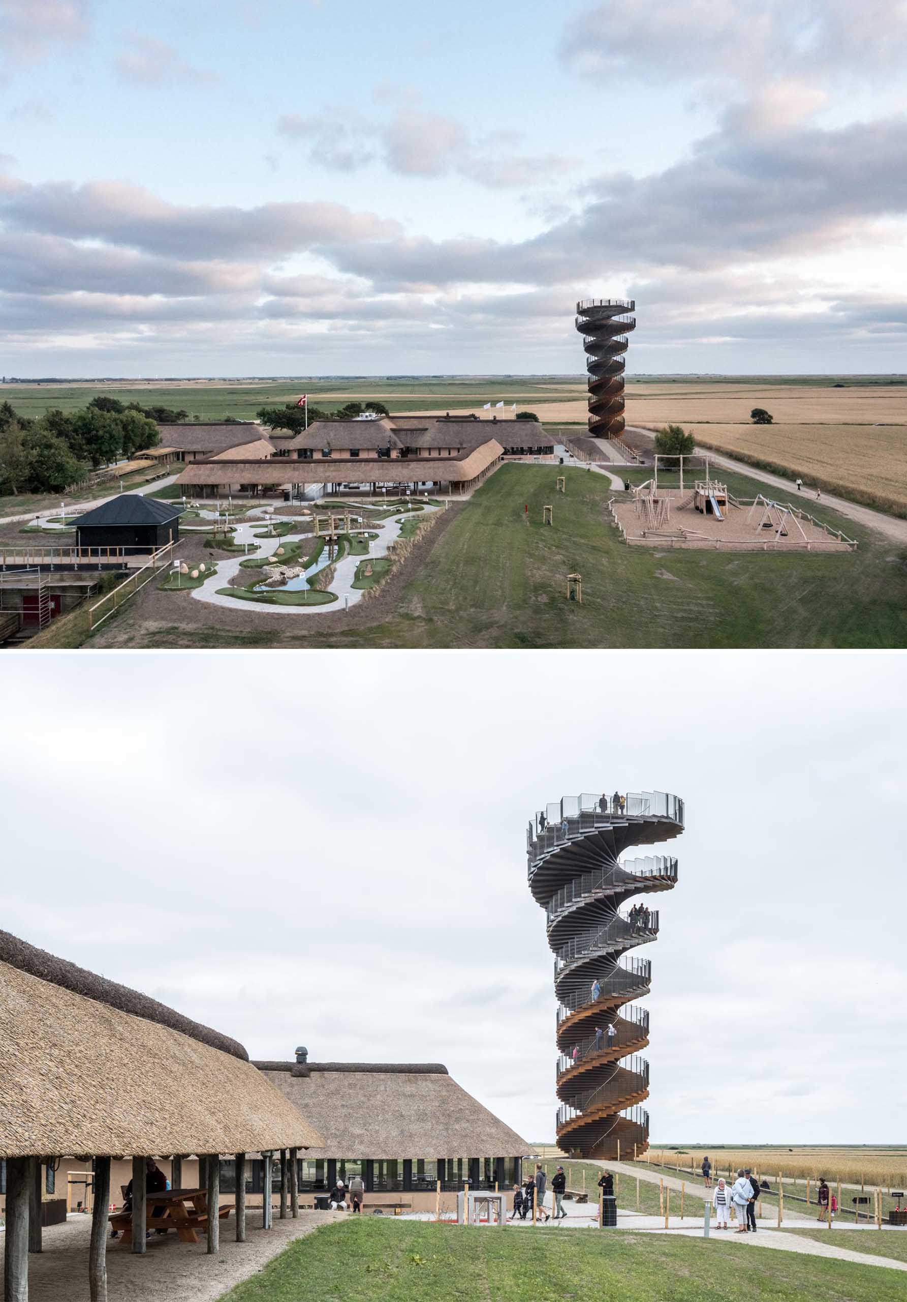 A new spiraling lookout tower in Denmark made from weathered steel.