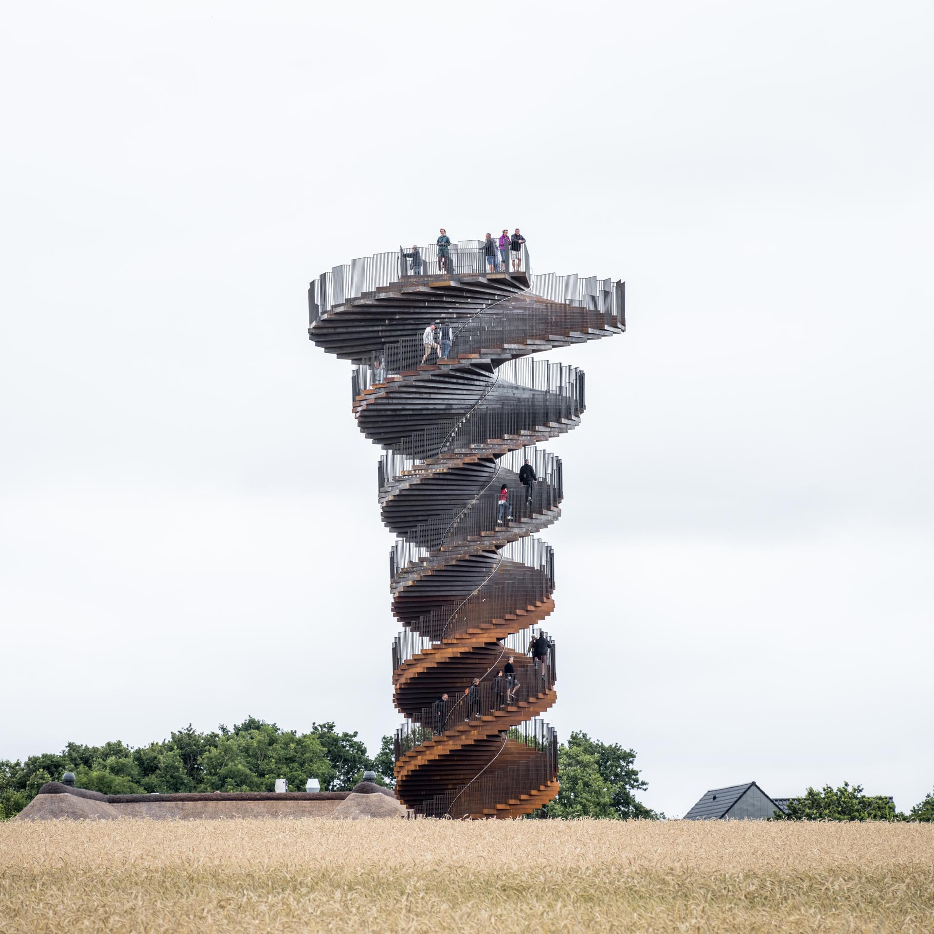 A new spiraling lookout tower in Denmark made from weathered steel.