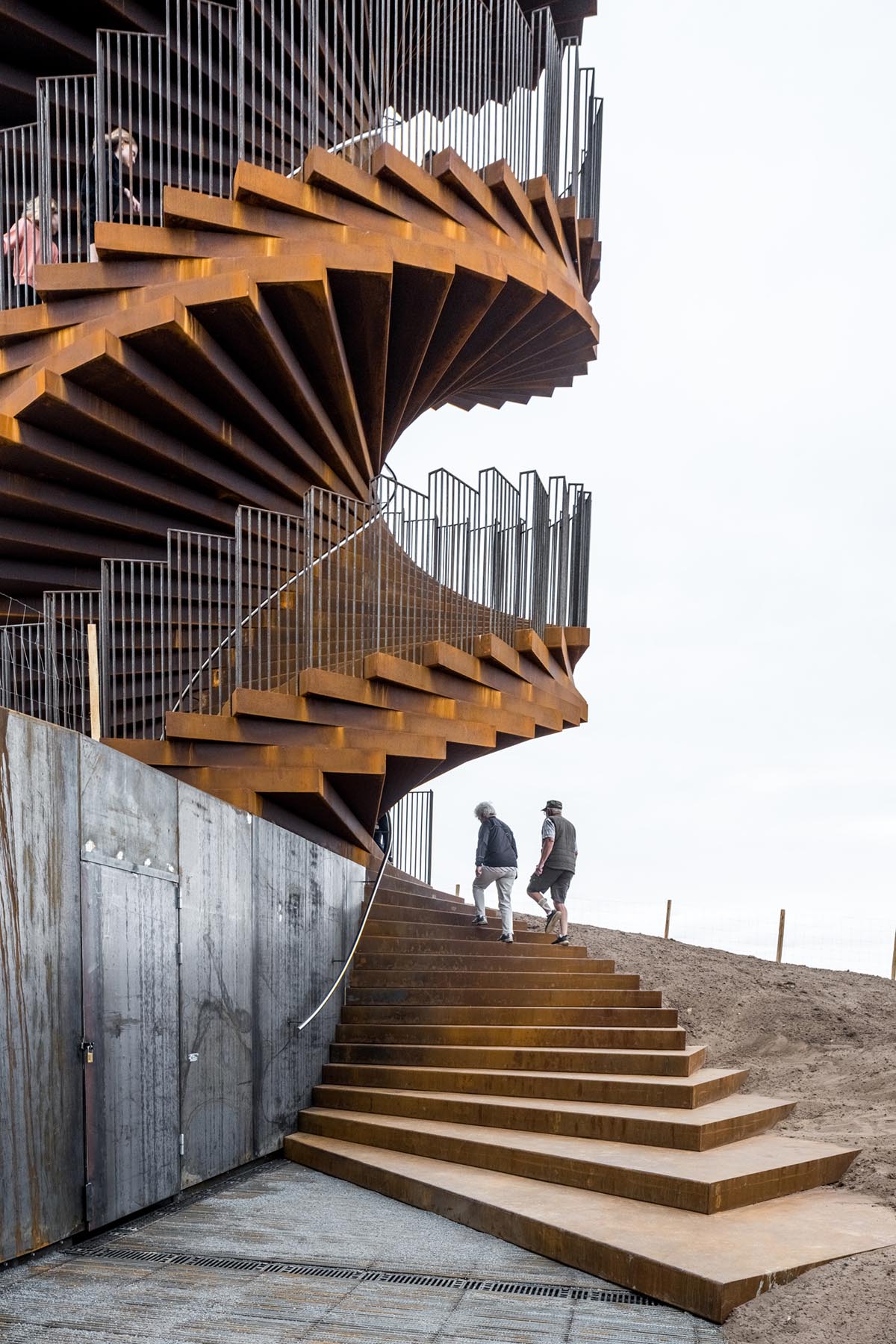 A new spiraling lookout tower in Denmark made from weathered steel.