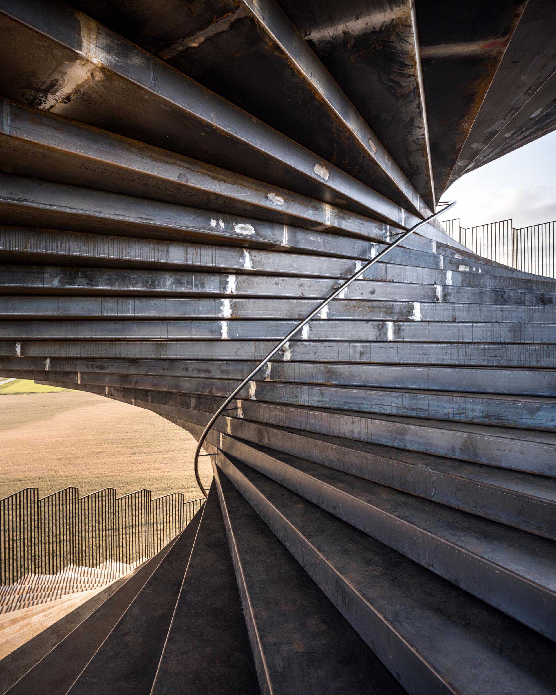 A new spiraling lookout tower in Denmark made from weathered steel.