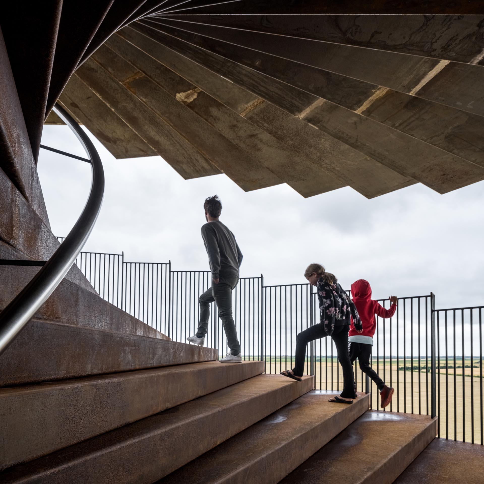 A new spiraling lookout tower in Denmark made from weathered steel.