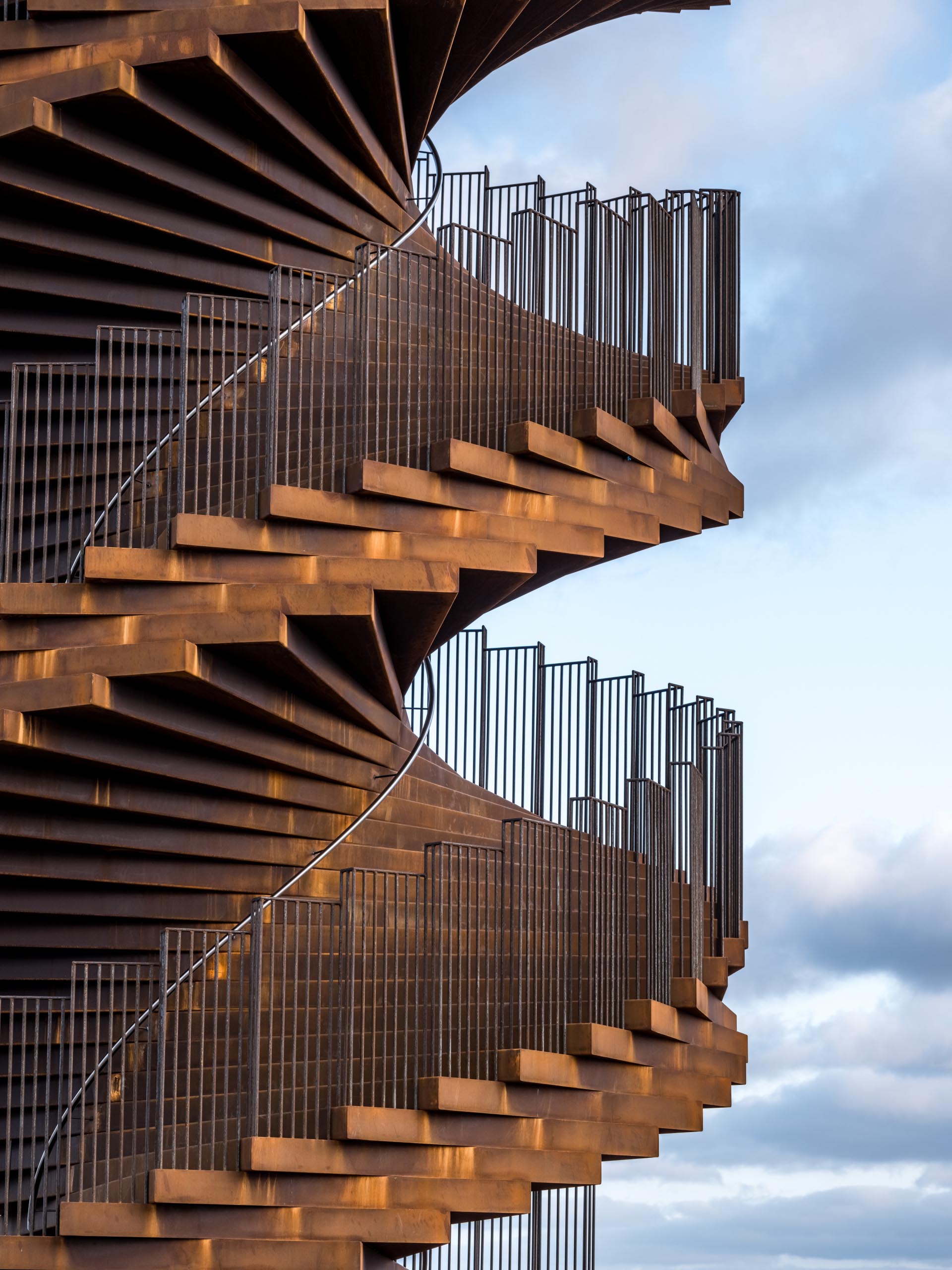 A new spiraling lookout tower in Denmark made from weathered steel.