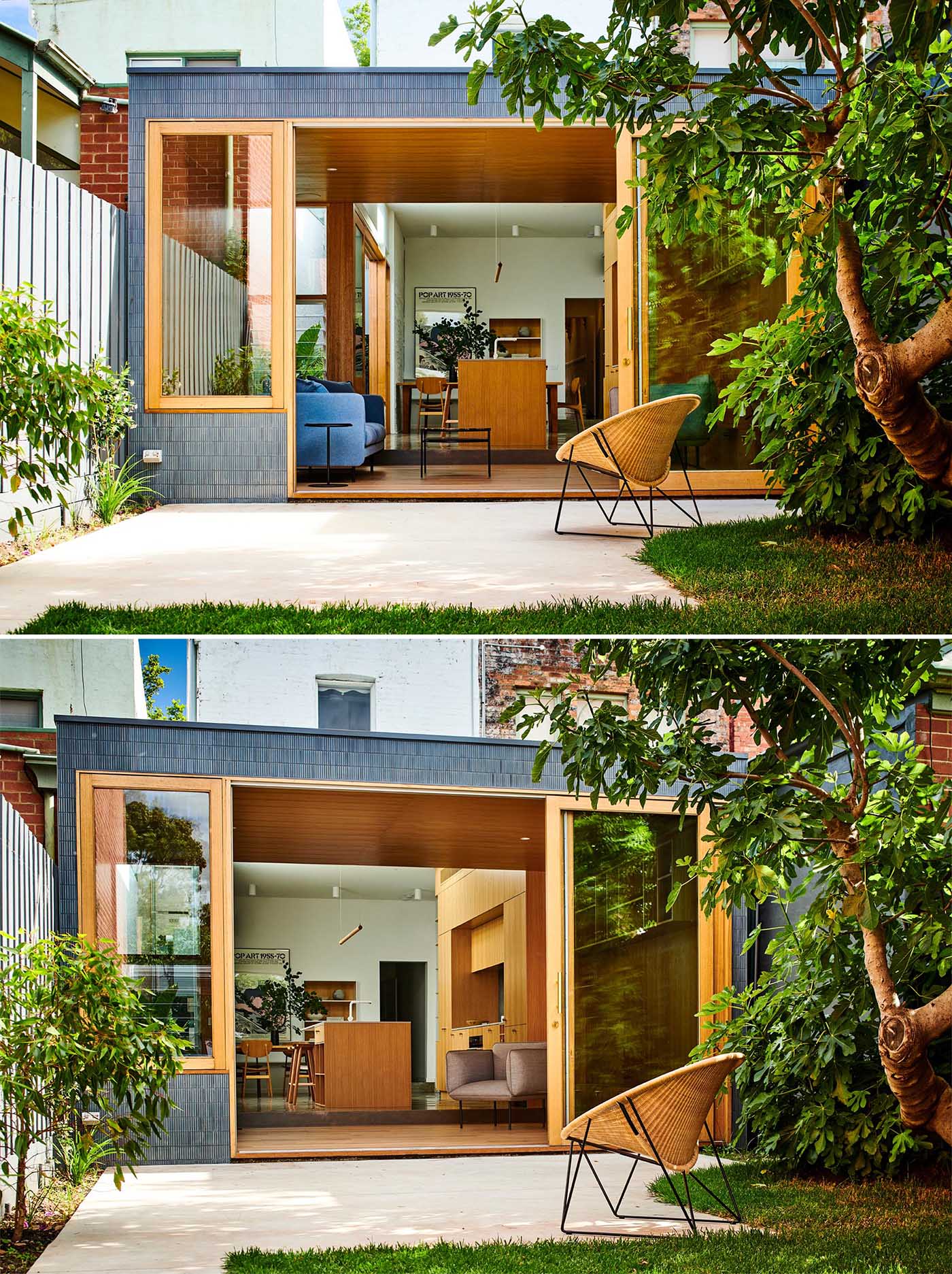 Dan Gayfer Design has completed a new ground floor addition for a home in Melbourne, Australia, that includes a new sitting area, the kitchen, and dining area.